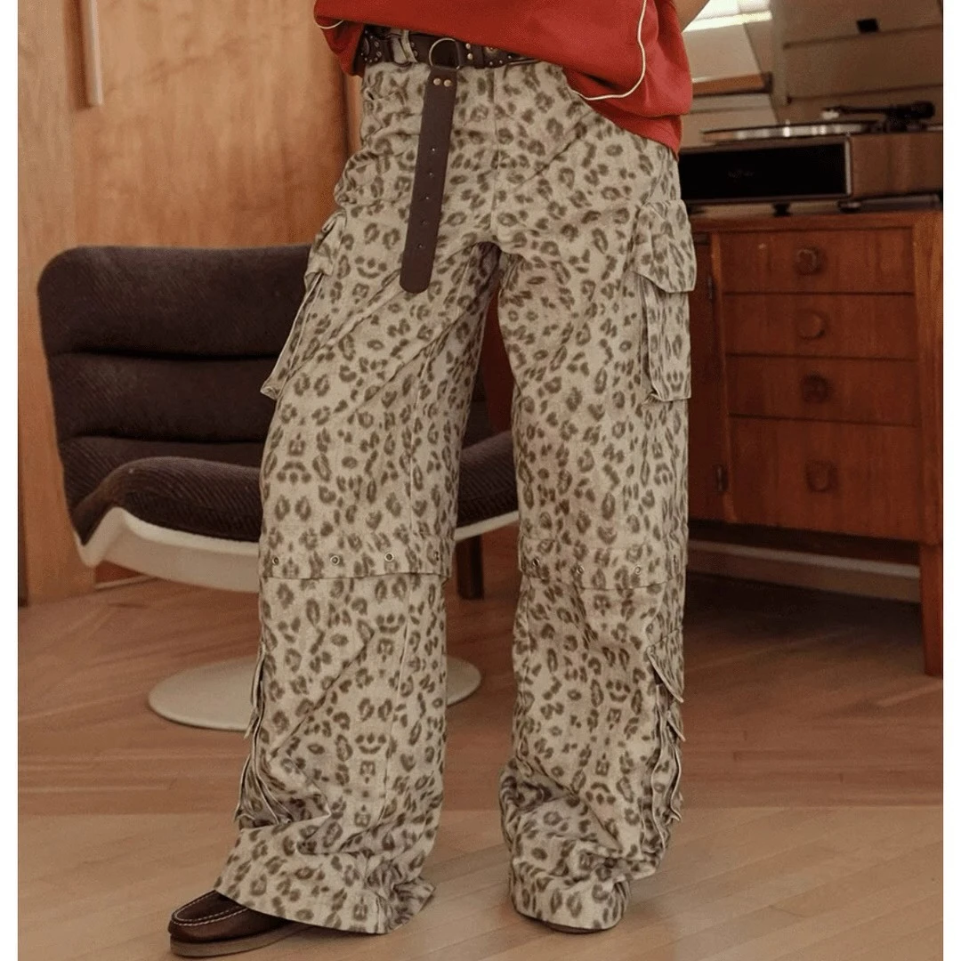 【茉舍】NOESE 美式复古豹纹可拆卸工装休闲裤NNWFL1778-999