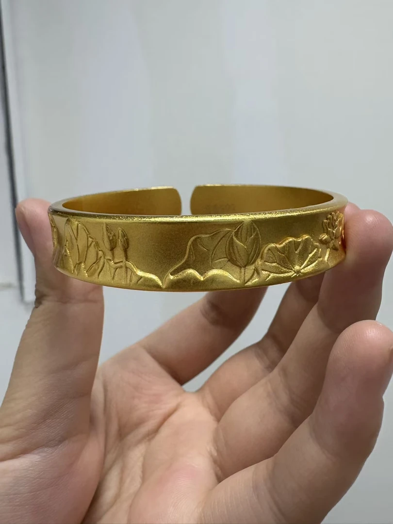 【惠姐严选】足金999手镯百搭精品国朝满圈莲花手镯【证书+礼盒】