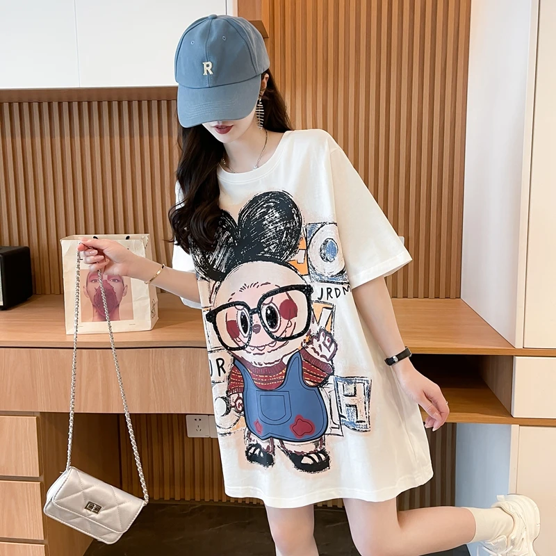 趣味卡通圆领纯棉短袖T恤女夏季新款韩版oversize宽松小众上衣ins