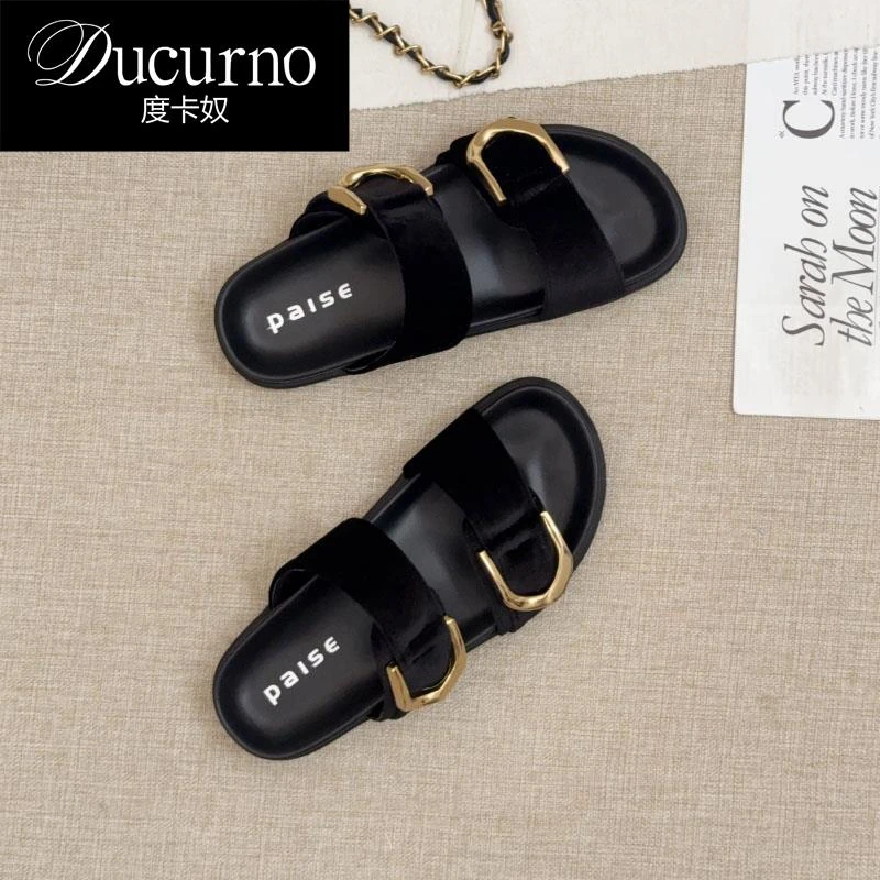 DUCURNO 仙女风松糕厚底凉拖鞋女外穿2025夏季款百搭懒人一字拖鞋