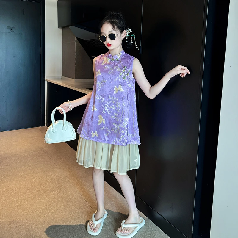 女童连衣裙夏款2025新款女孩夏季新中式旗袍女大童夏装国风背心裙