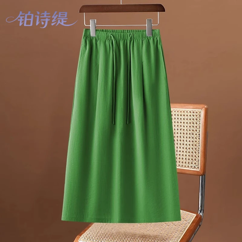 超好看绿色亚麻半身裙女夏薄款2025今年流行爆款苎麻直筒裙a字裙