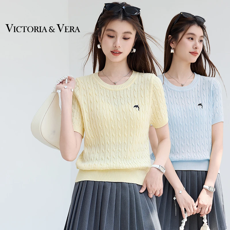 【女装优选WL】VICTORIA&VERA麻花短袖针织衫冰感透气上衣V9013S01
