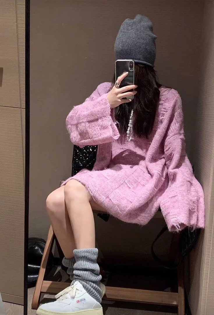 ZHANG.Z.Z【松弛雾感】圆领法式毛加厚休闲毛衣毛绒网红ins温柔风