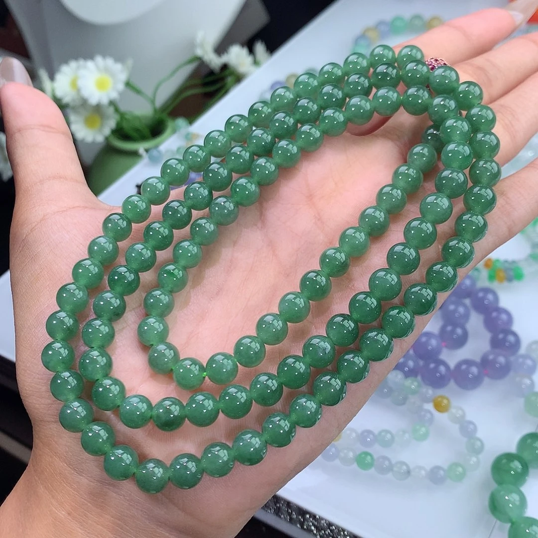 翡翠未镶嵌手链15号 菠菜绿项链