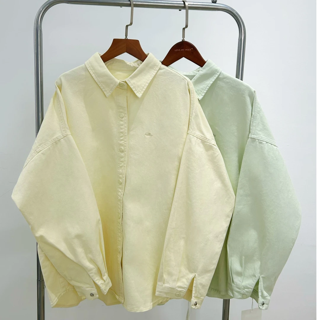 韩版小清新宽松显瘦字母刺绣慵懒风长袖衬衣6859