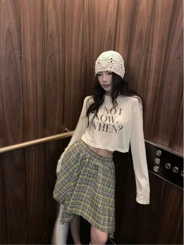巧克少女辣妹字母圆领T恤长袖-0020