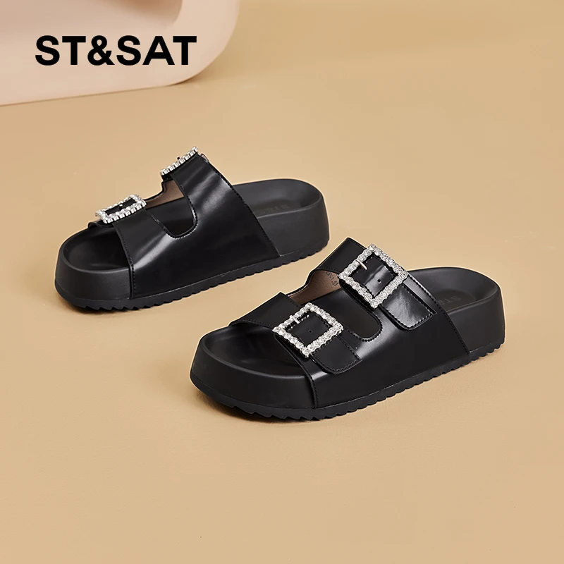 星期六欧美风网红ins潮时尚水钻舒适防滑2025夏季新款勃肯凉鞋女