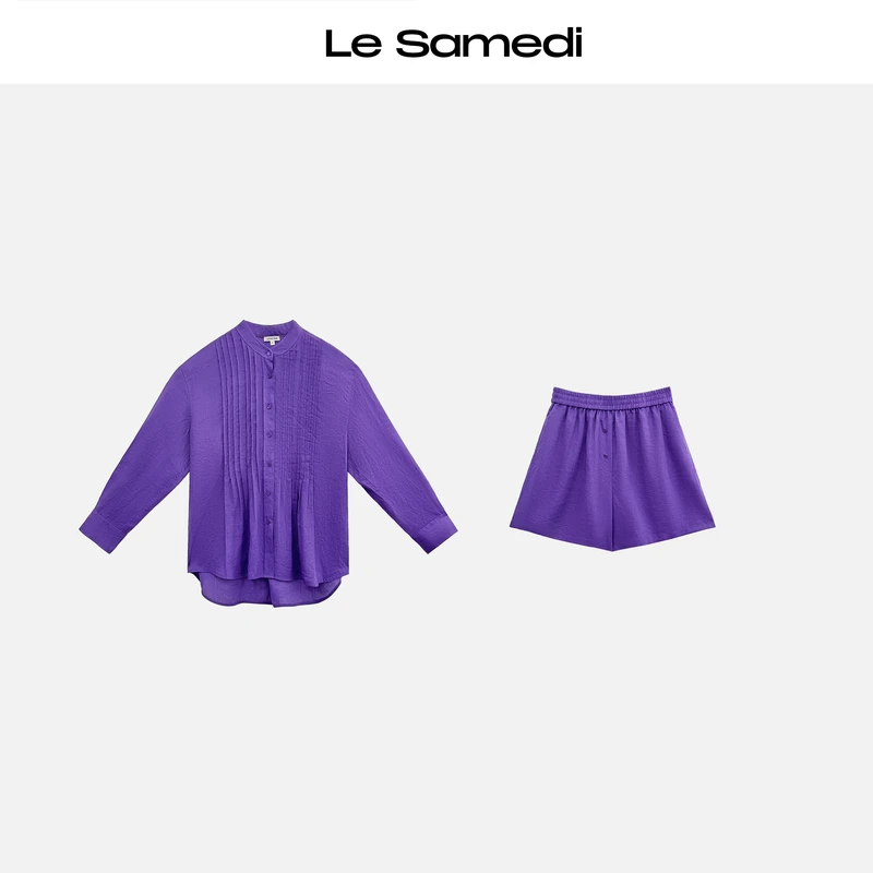 Le Samedi【神秘鸢尾】 植物系浪漫 深邃贵气 苎麻风琴衬衫/短裤