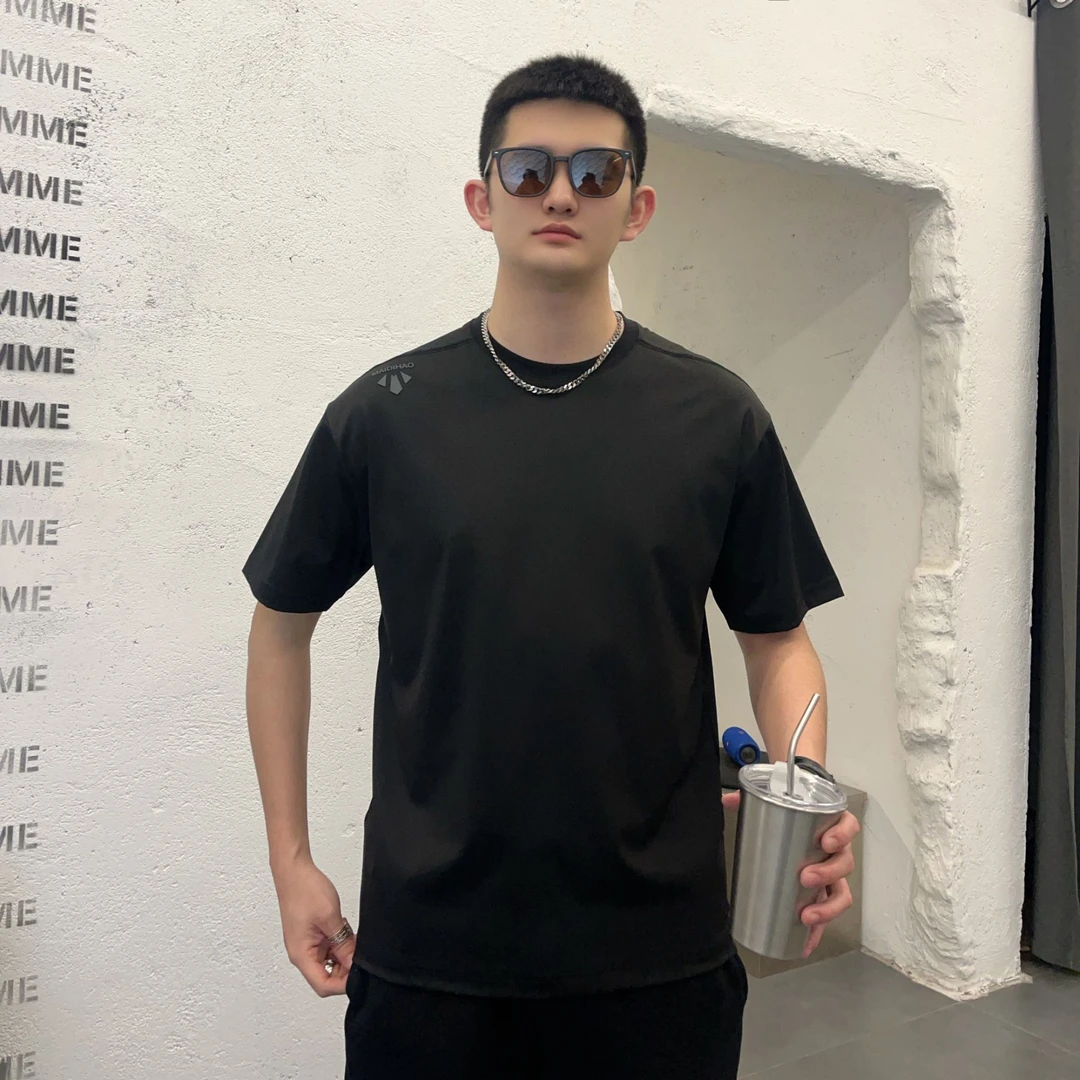夏季冰丝户外精品男士短袖简约百搭吸湿速干纯色半袖圆领T恤5127