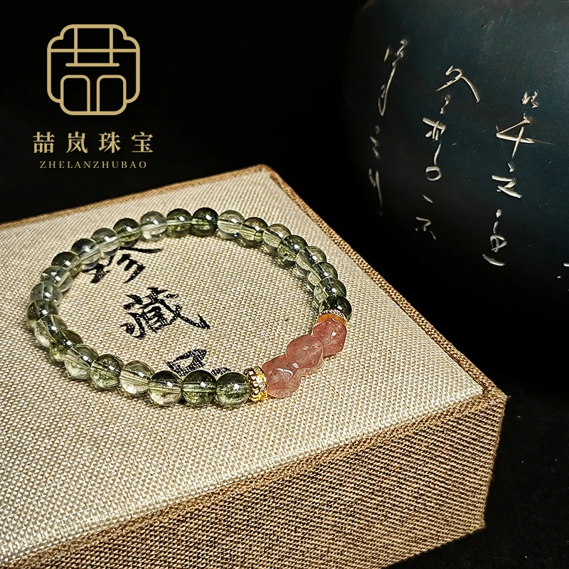 原创风绿幽灵配草莓晶隔珠女款简约气质手链 多样性发一SL062