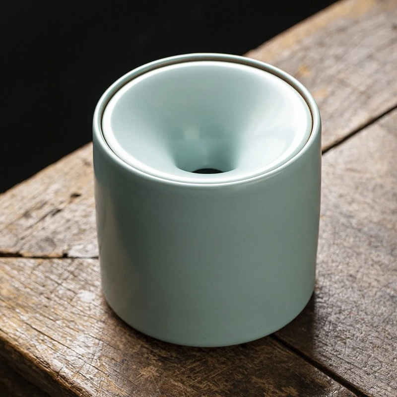 天青汝窑陶瓷水孟烟灰缸茶渣缸建水纯色简约家用客厅烟灰缸带盖大