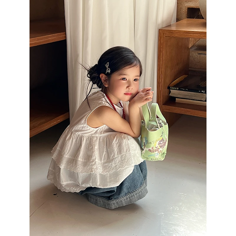 Harper kids 夏季女童无袖蕾丝花边拼接蛋糕背心上衣 H25030228