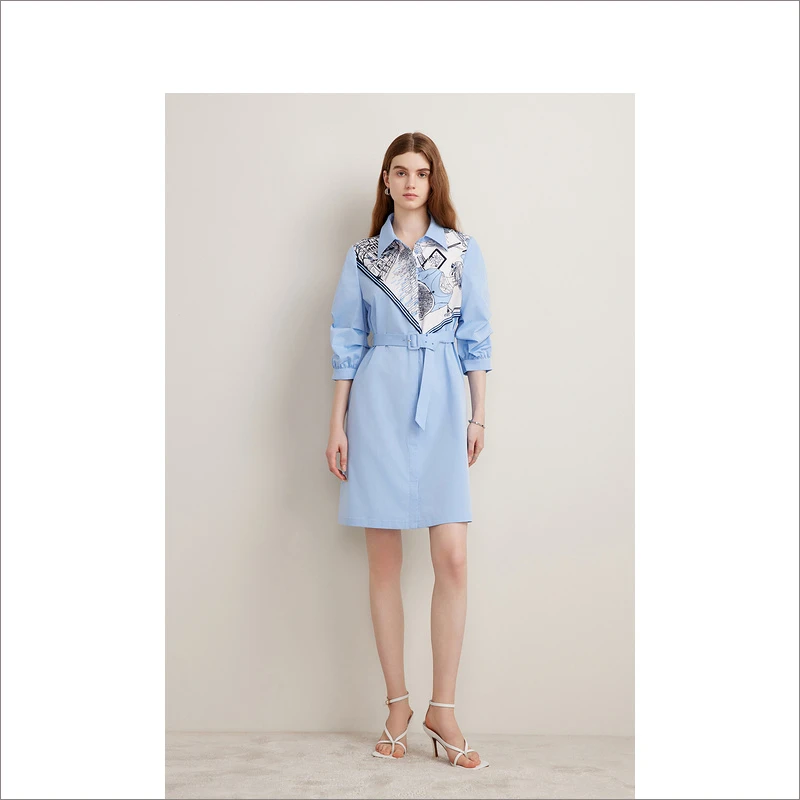 Goodland美地早秋季新款醋酸抗皱衬衫设计师连衣裙LC34305280