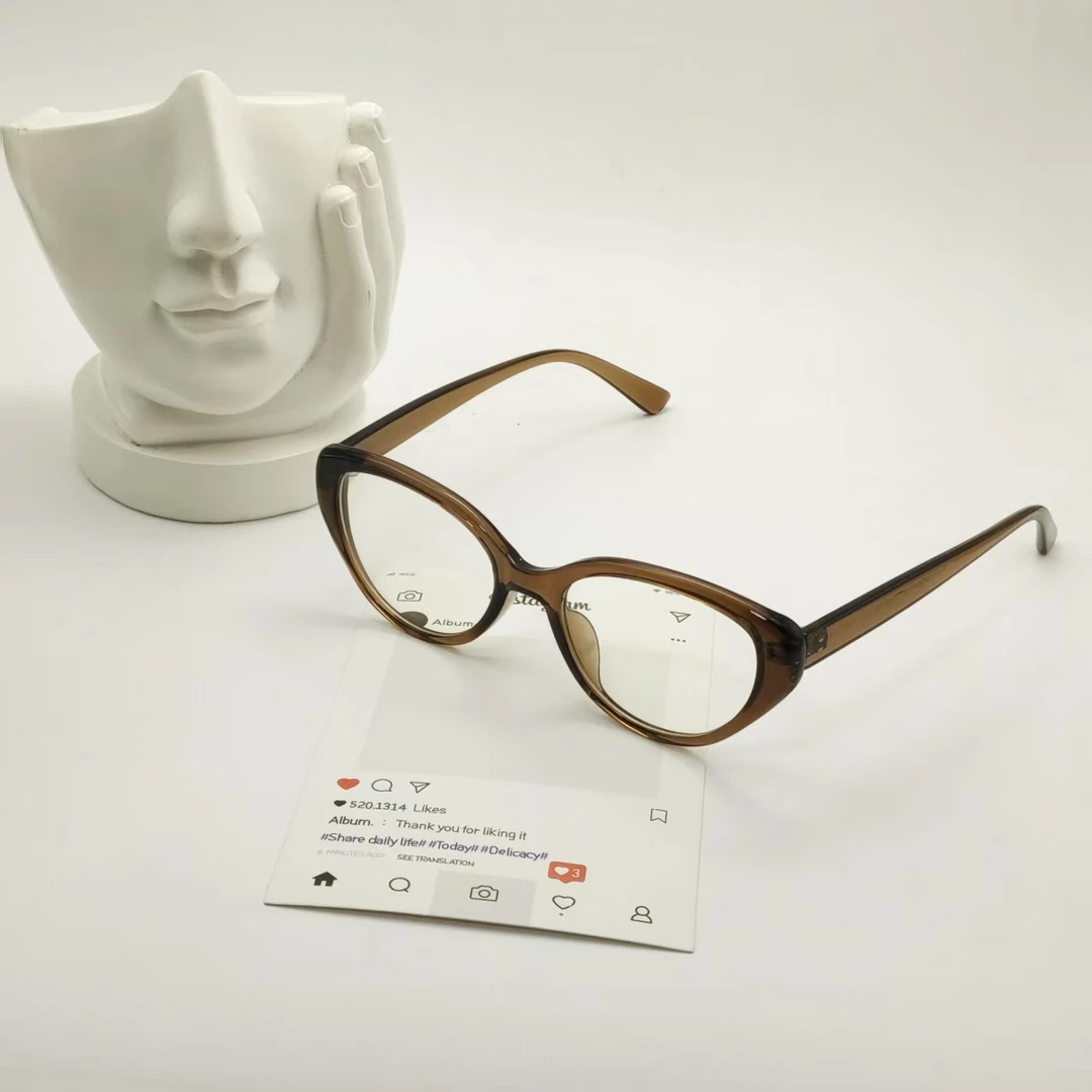 【5174】透茶色猫眼平光镜男女同款不挑脸型复古防蓝光镜可配度数