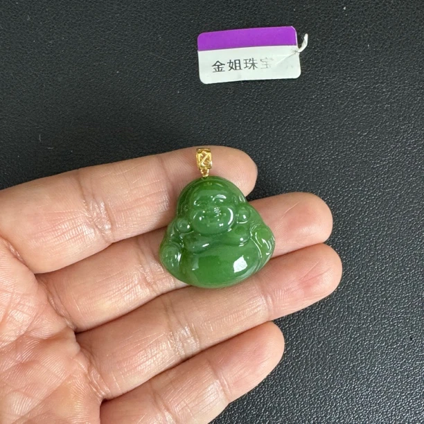 【粉绿18K约25*25*8mm】俄料碧玉粉绿佛公约8克吊坠（多样性发一）