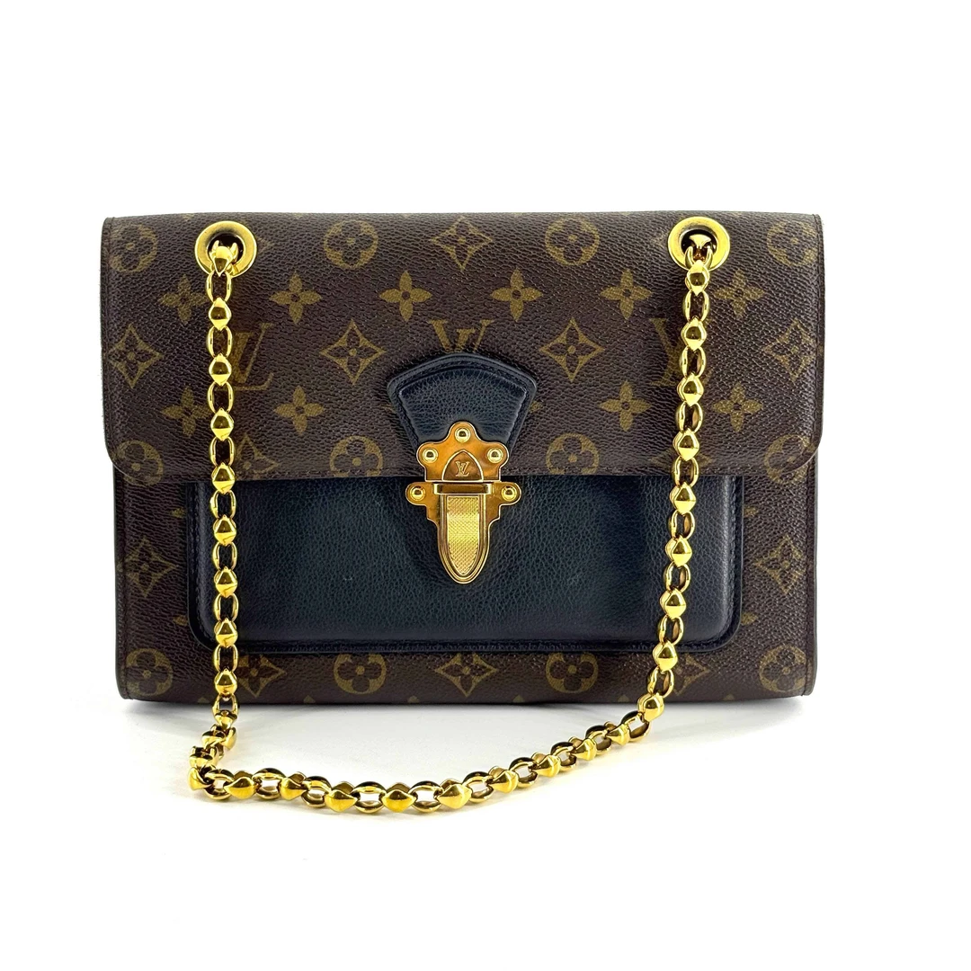 99新 LouisVuitton/路易威登 LV路易威登维多利亚老花拼黑链条包