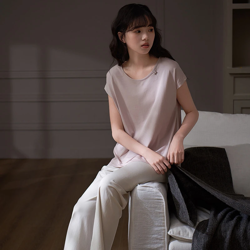 思莉太太夏季女士睡衣凉感薄款莫代尔棉时尚简约可外穿家居服套装