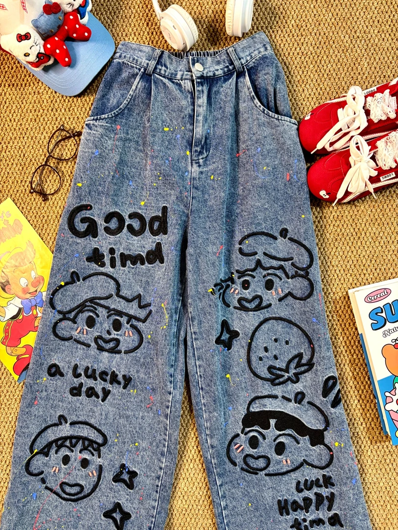 Nabi蜡笔小新喷墨男女同款牛仔裤6154