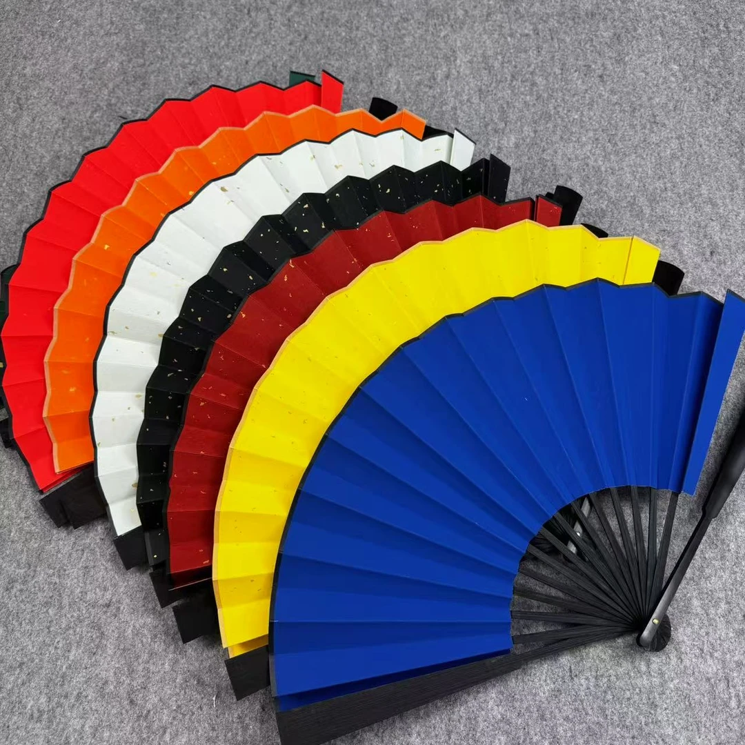 【复古风黑色红色蓝色宣纸折扇】空白书法创作绘画折扇双面蜡染半生