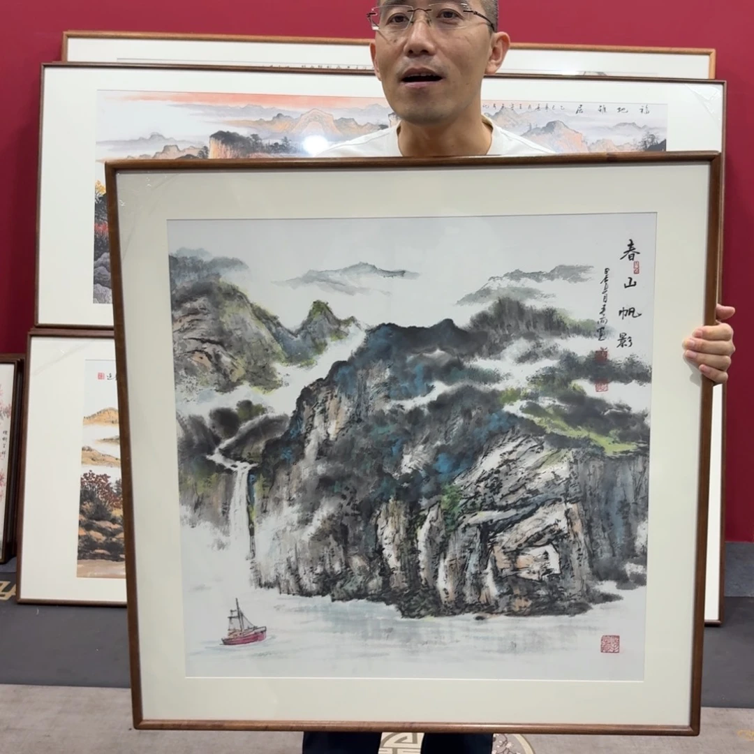 国画带框绘画80/80尺寸