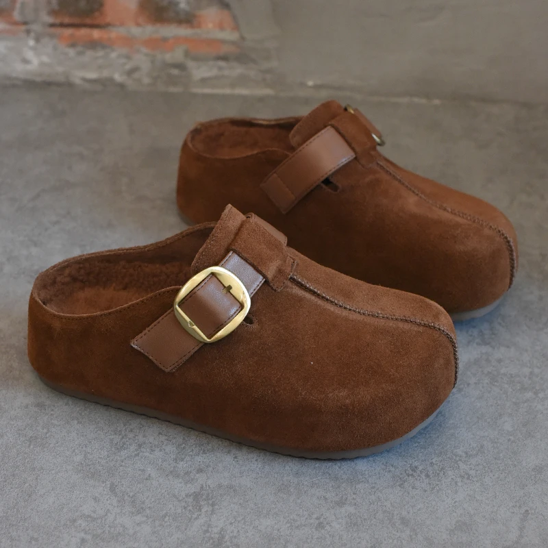 欧洲站女鞋欧洲站爆款加绒保暖半拖鞋女2025新款一脚蹬外穿勃肯鞋