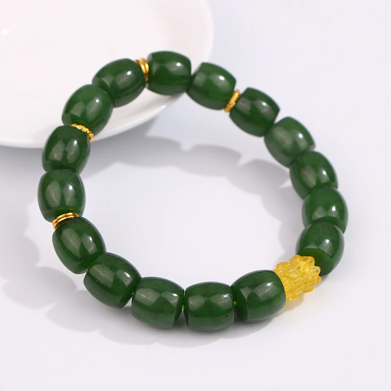 天然和田玉碧玉设计款蜜蜡并蒂莲配老型珠手串 （多样性发其一）