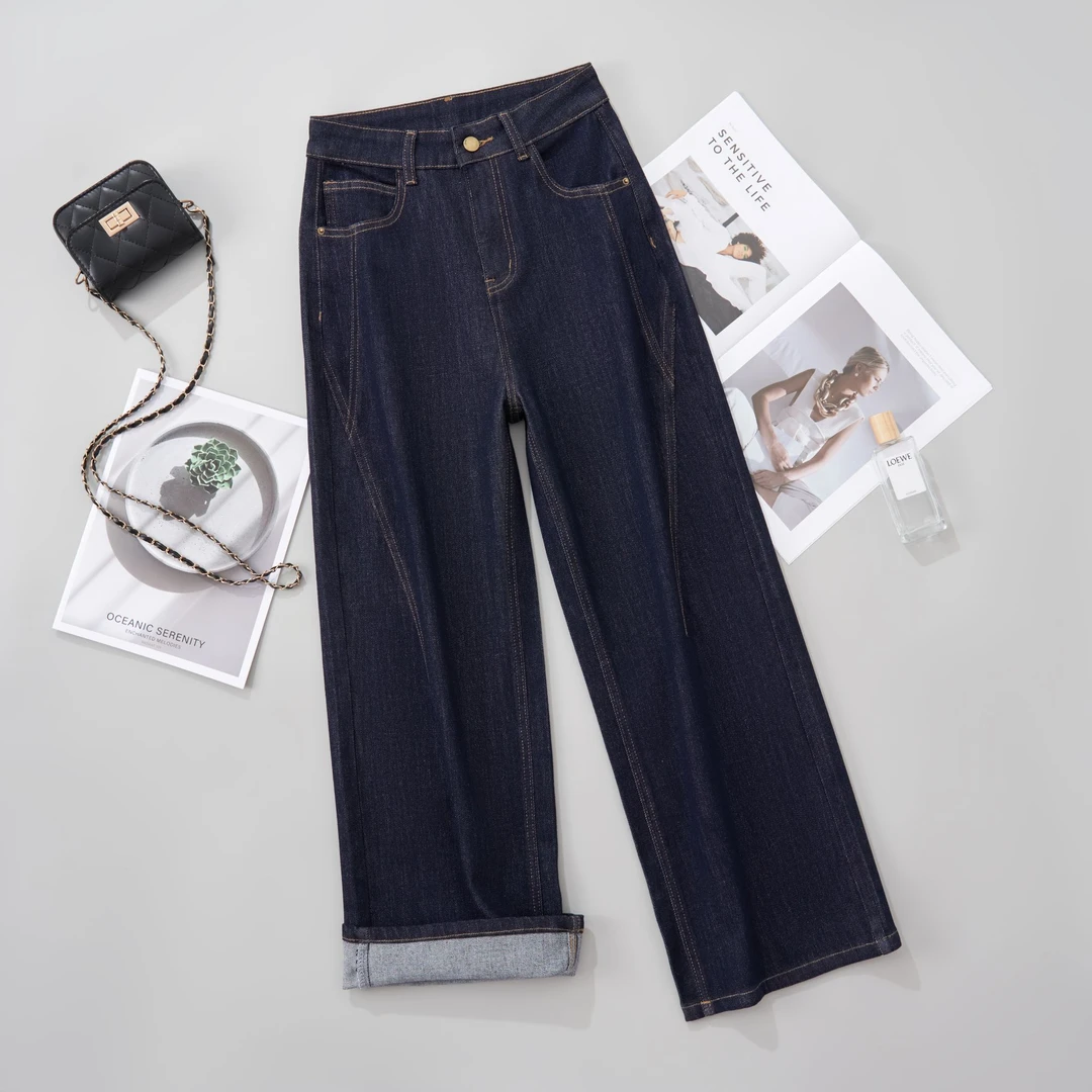 【显瘦+有弹力】秋季宽松牛仔裤女显瘦高腰百搭高腰直筒拖地裤女