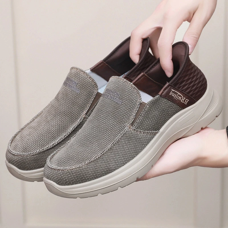 老北京布鞋春秋男单鞋时尚套脚休闲软底轻便透气一脚蹬中年爸爸鞋