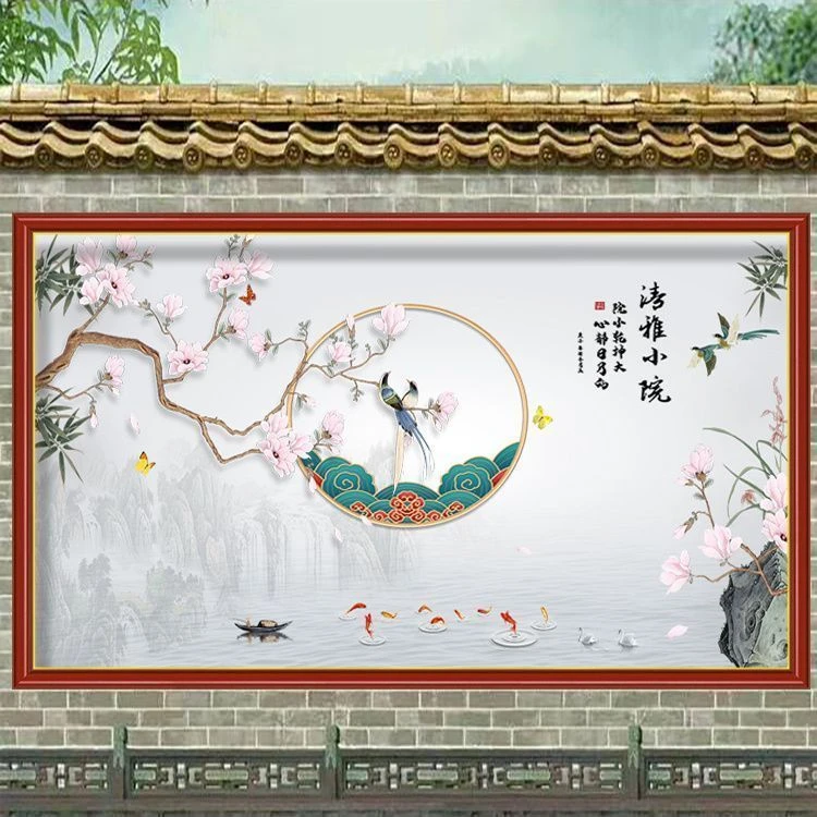 室外自粘壁纸迎门墙入户进门照壁庭院户外防水防晒影视墙贴画
