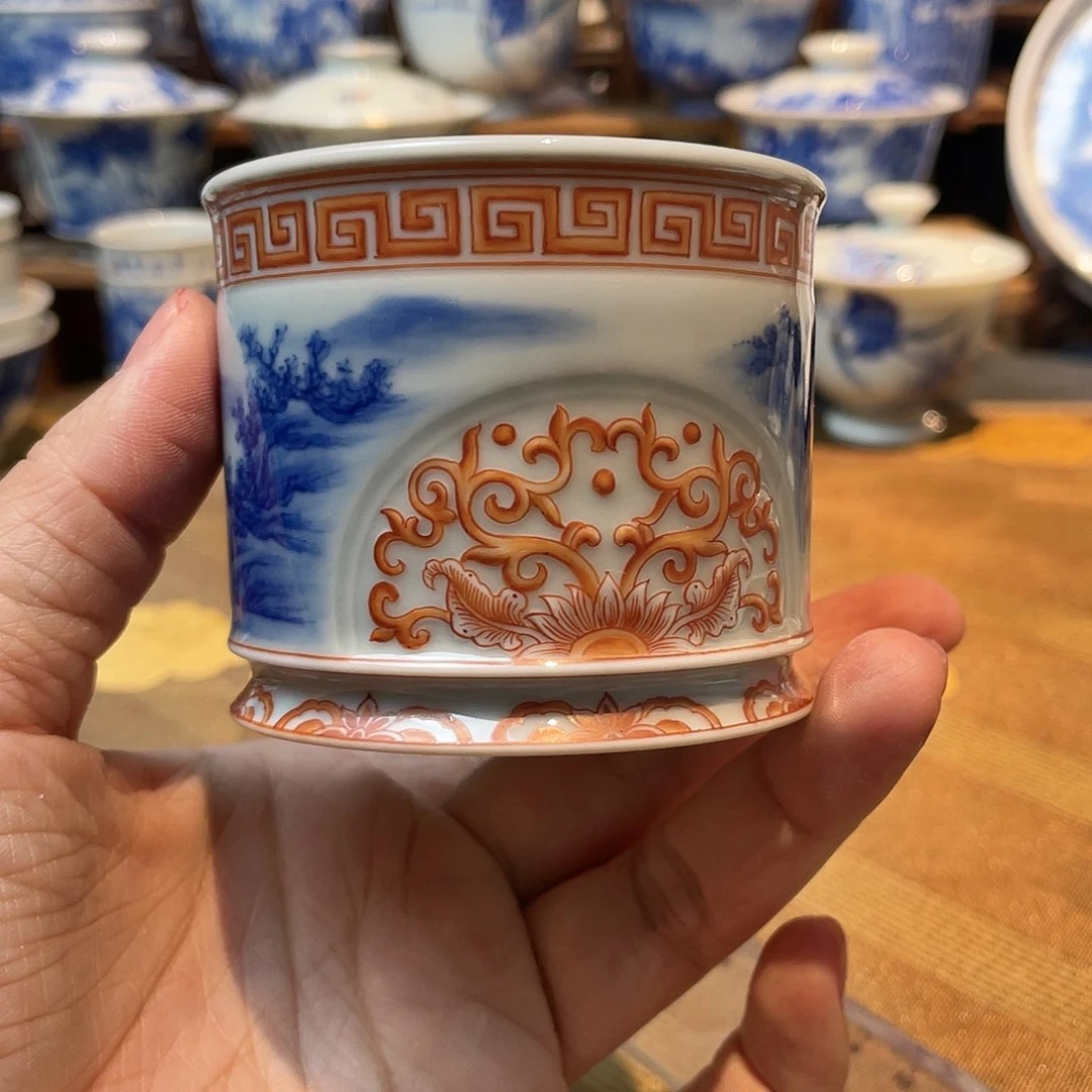 泛红雕刻山水主人杯