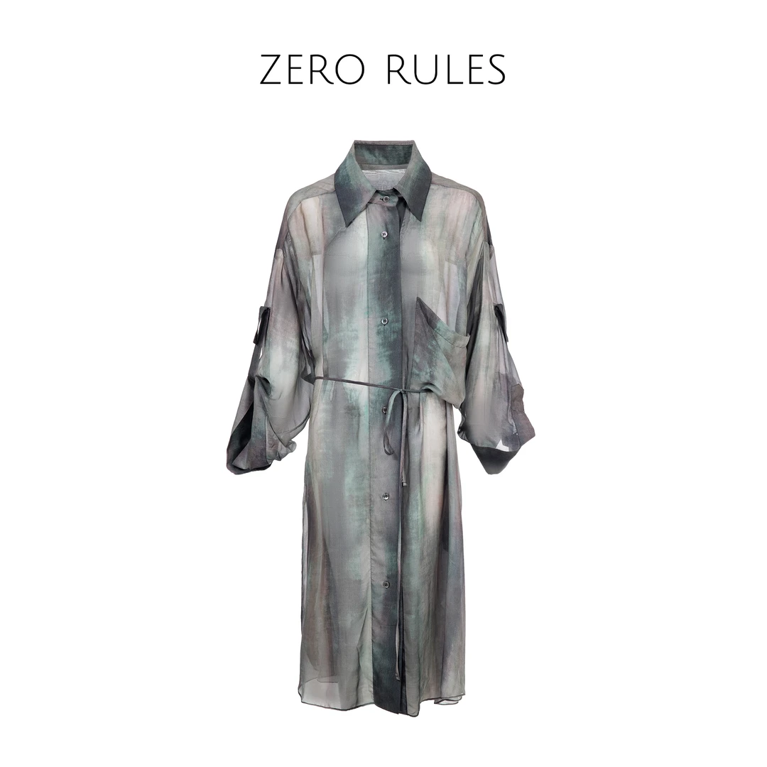 25030578【水墨丹青】高定100桑蚕丝 奢线！水墨印花飘逸长款衬衫