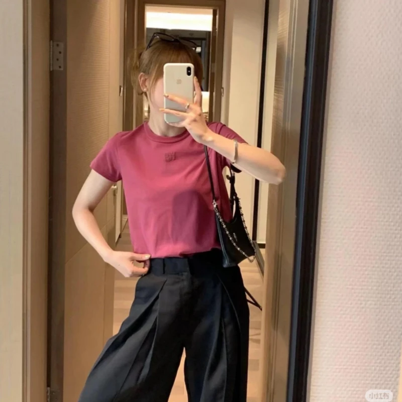 高品质夏季女士短袖简约字母显瘦百搭亲子T恤