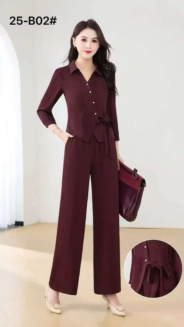 25-02#时尚气质洋气2025早秋显瘦长袖立领收腰两件套套装