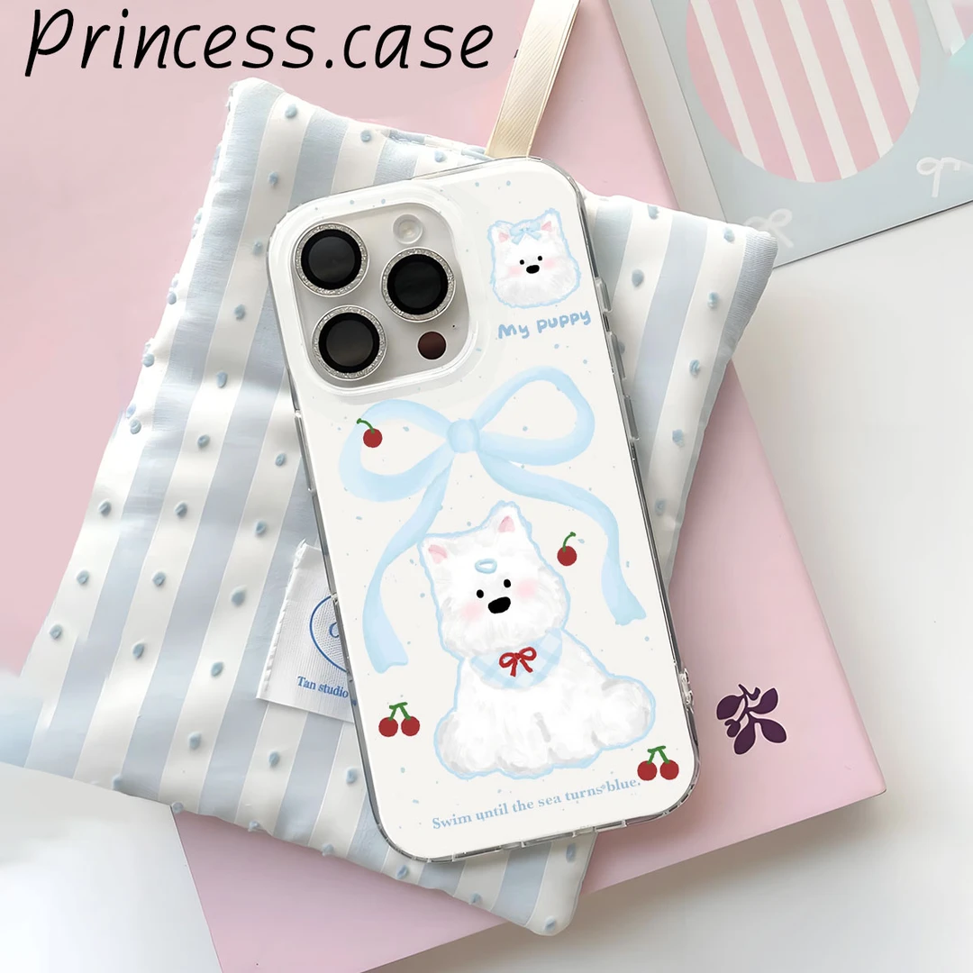 蝴蝶结狗狗IMD双层壳适用苹果/小米多型号卡通创意可爱防摔手机壳