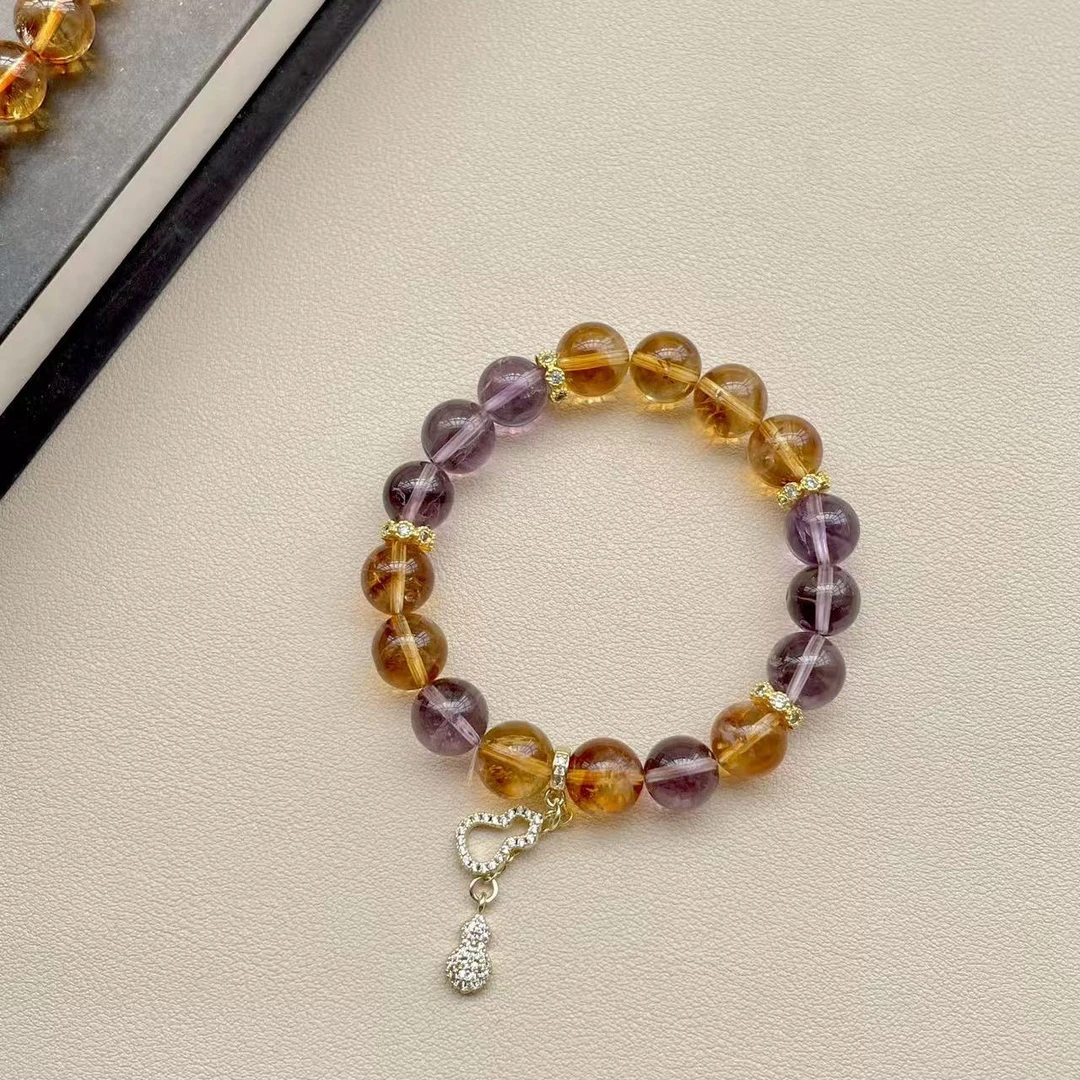 【富贵在手】天然巴西黄水晶手串黄塔晶紫水晶手串