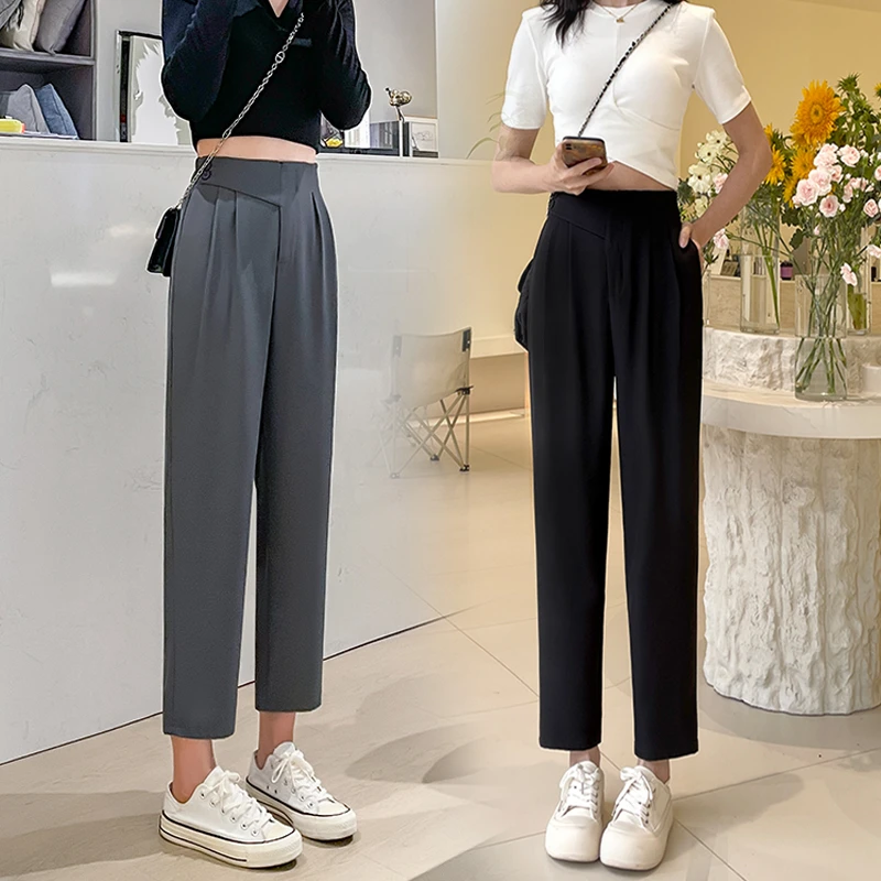 2025新款春夏薄款休闲西装裤女九分小个子冰丝八分烟管萝卜哈伦裤