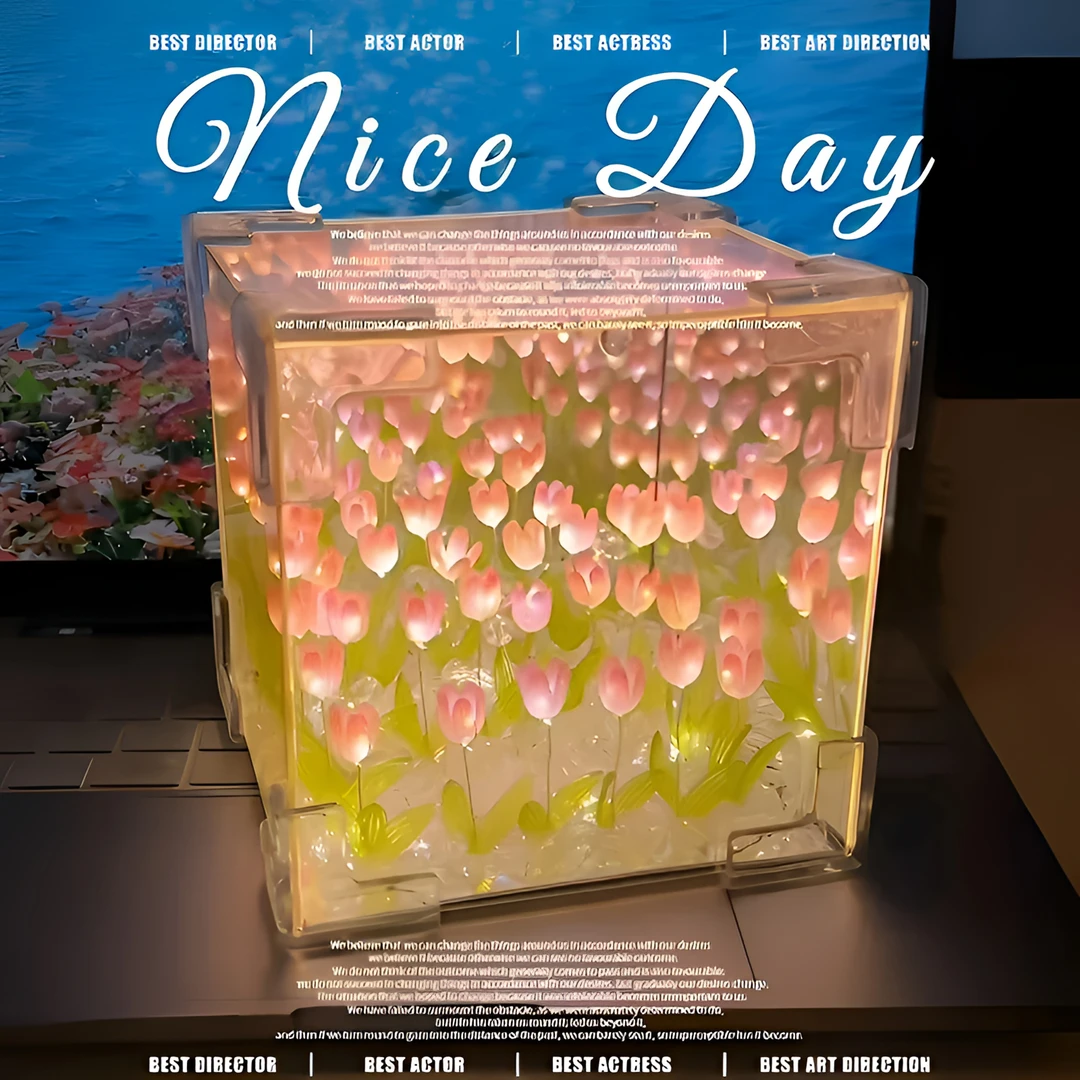 手工diy魔方郁金香小夜灯材料包送女友闺蜜高颜值花海节日礼物镜