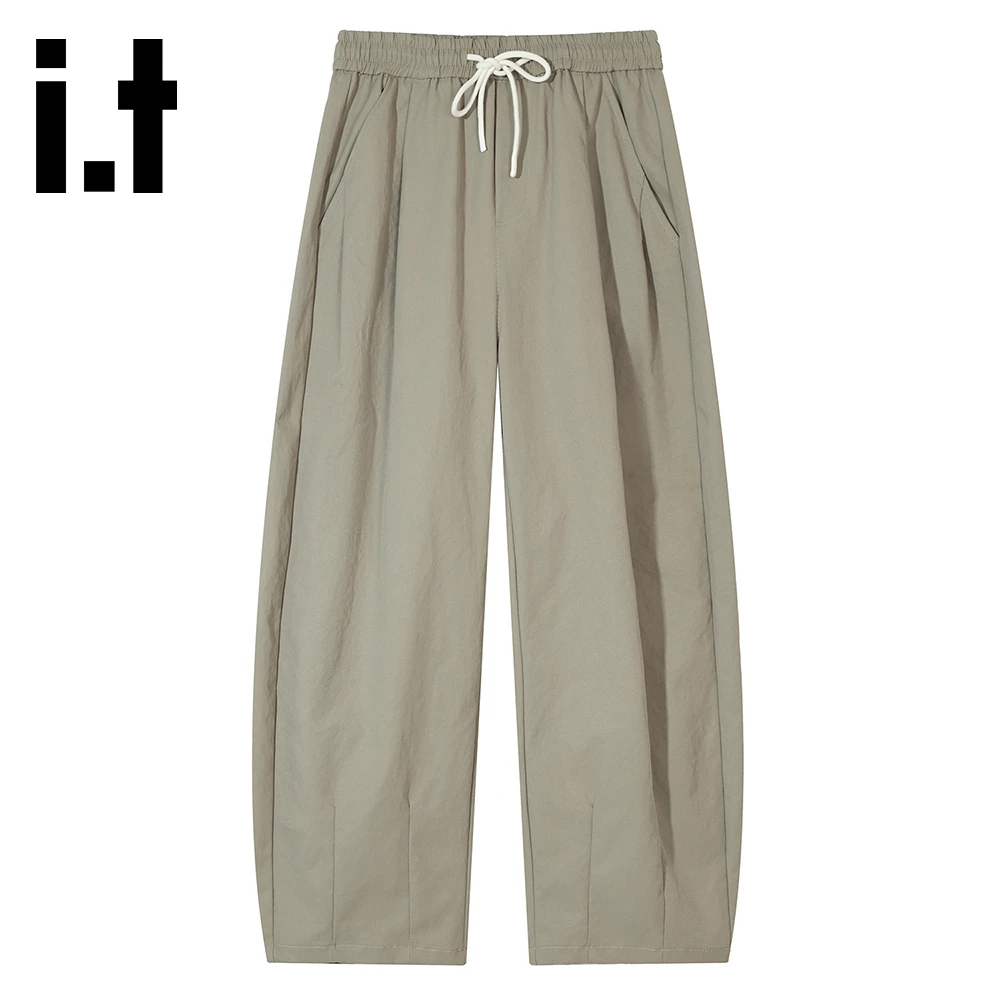it:CHOCOOLATE个性褶皱弯刀裤男士秋冬新款宽松百搭小众休闲长裤