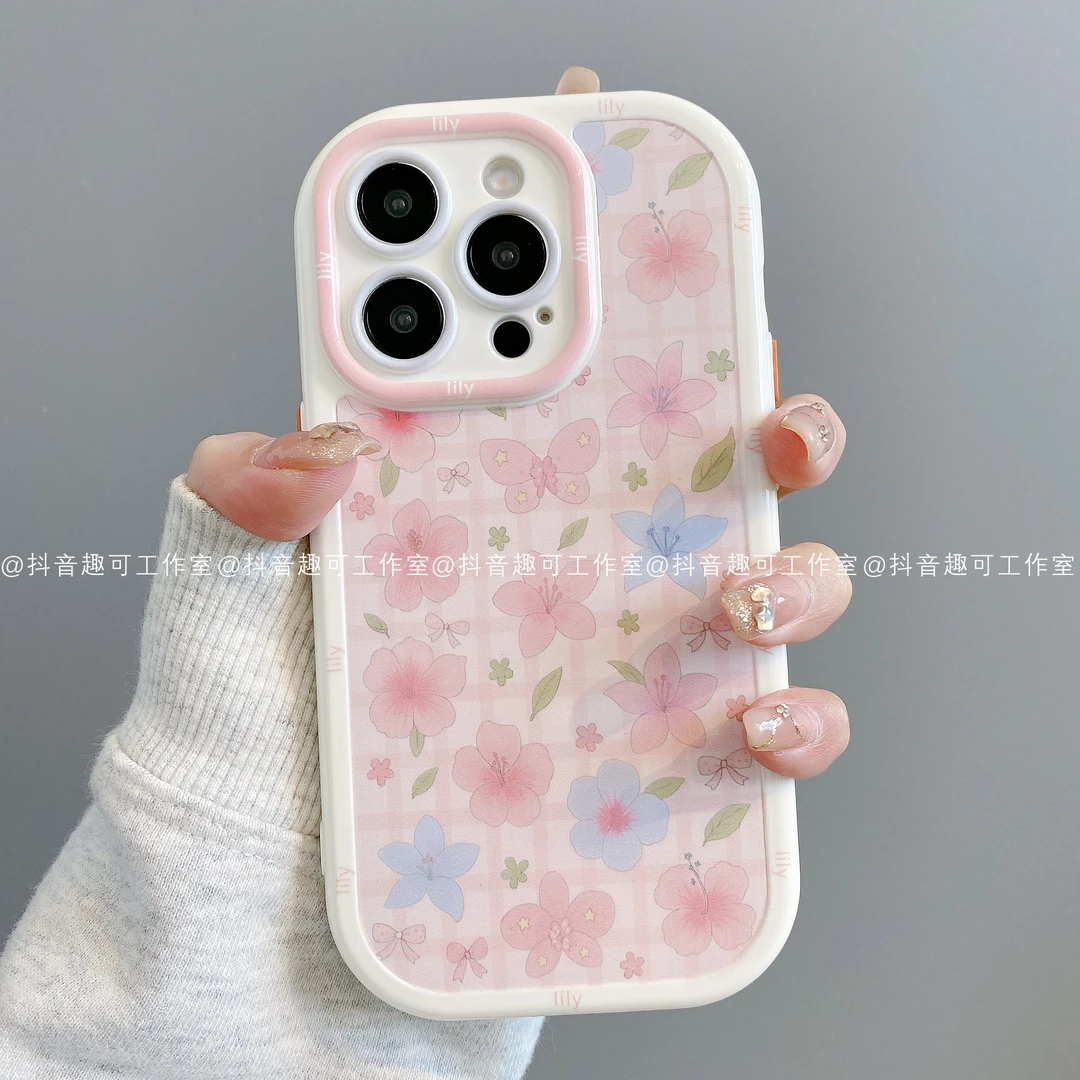 奶油壳适用iphone16promax苹果15/14/13华为小米手机壳粉蓝百合潮
