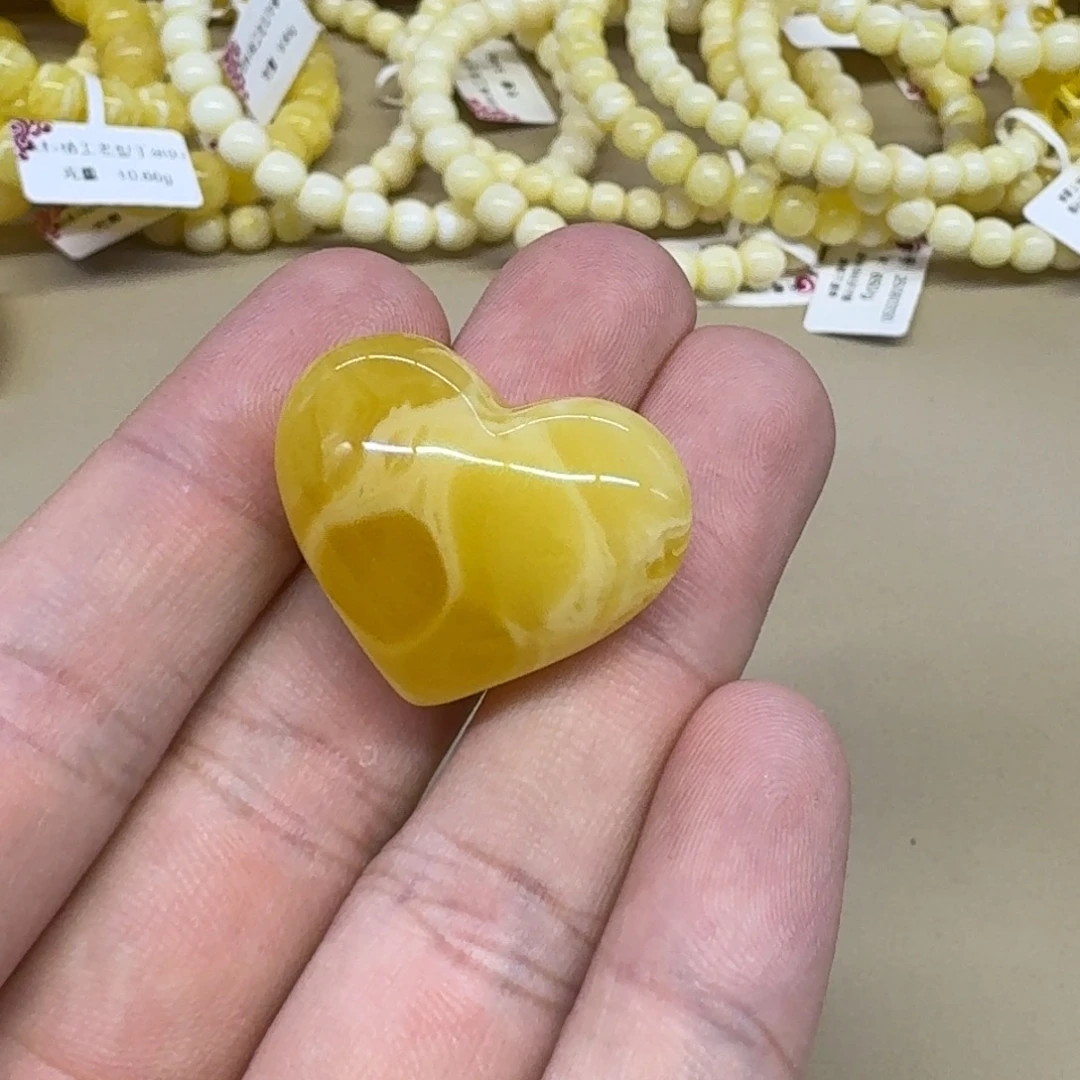 琥珀未镶嵌手链精工蜜蜡桃心吊坠