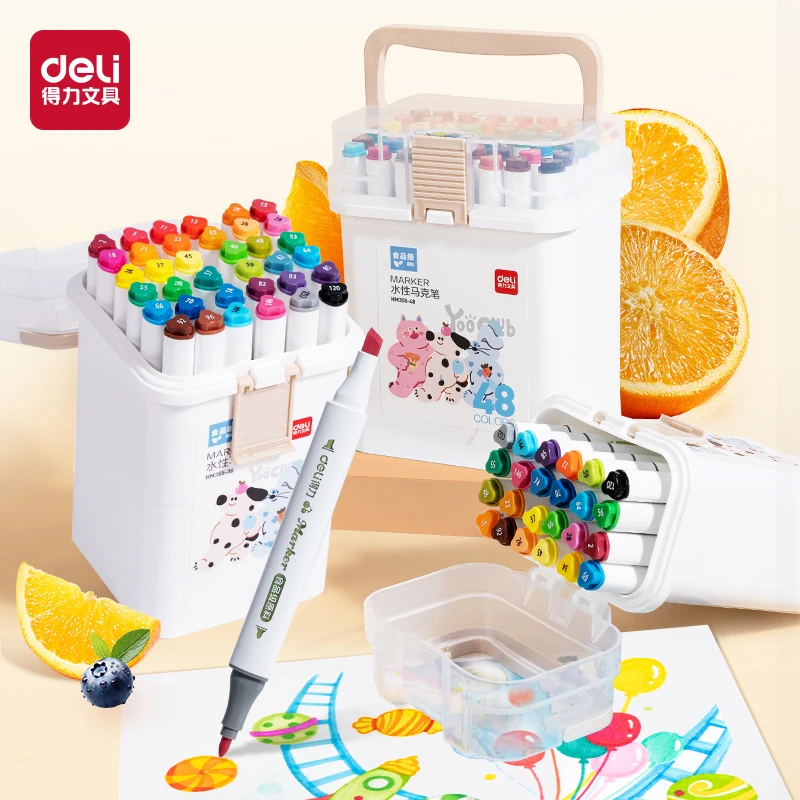 【彩虹夫妇专享】得力新升级食品级双头马克笔小学生专用可水洗