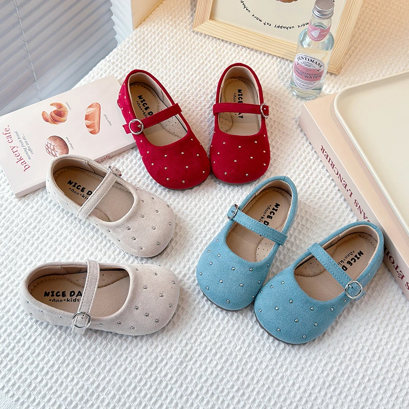 韩版女童鞋2025春秋新款圆头一字带气质舒适百搭单鞋小众丝绒皮鞋