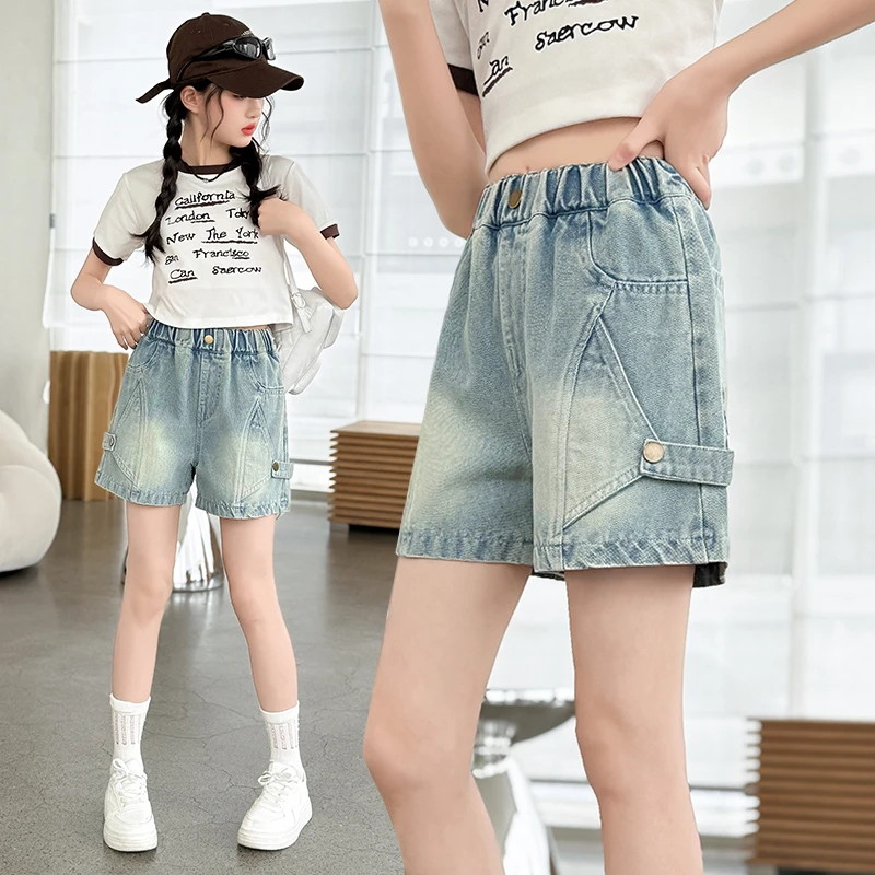 女童牛仔短裤夏季新款洋气儿童裤子夏天薄款高腰大童百搭外穿热裤