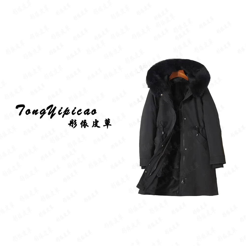 彤依【年华似水】冬保暖加厚收腰狐狸毛女款连帽派克服2390