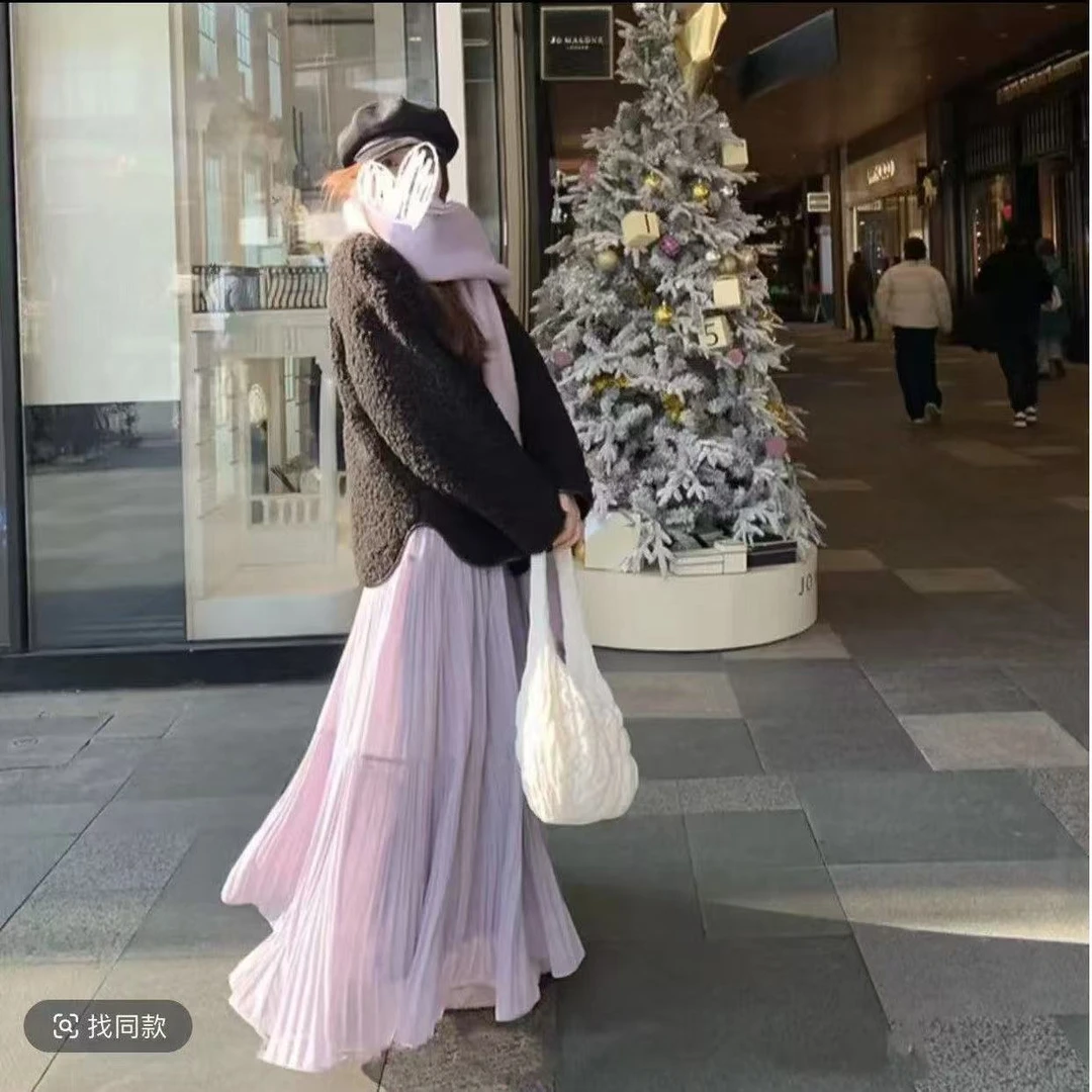 【现货＋运险】2025夏季新款仙女裙雪纺紫色半身裙百搭大摆压褶裙