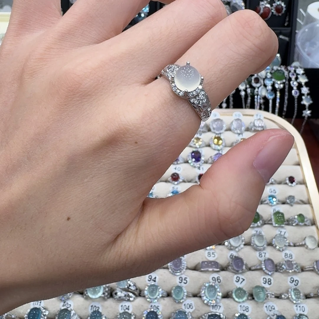 蛇纹石玉银S925镶嵌戒指戒指