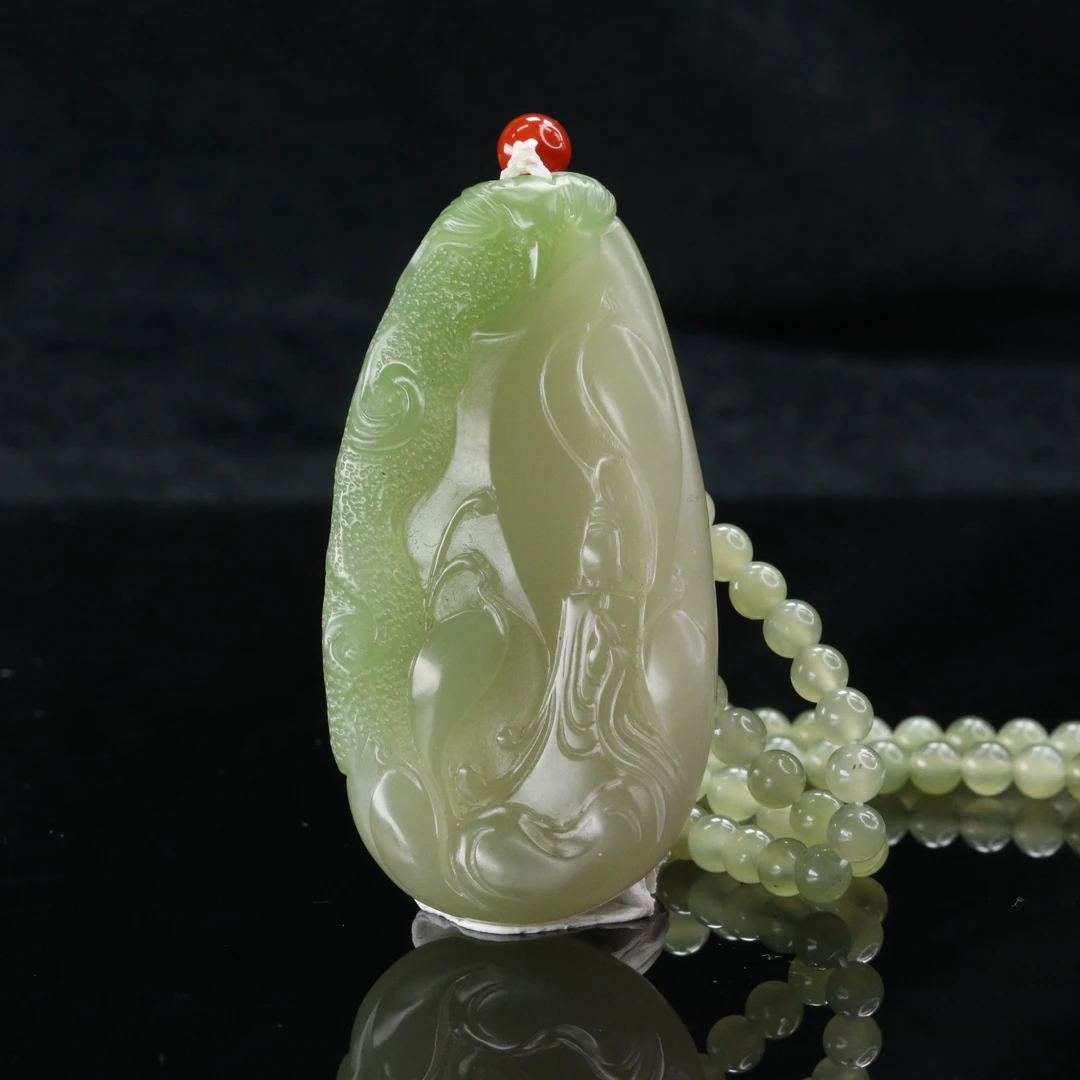 35和田玉翠青无相观音/000067上海嘉禾拍卖