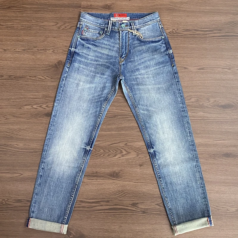 春夏款赤耳丹宁牛仔裤男时尚百搭浅蓝色13OZ微锥合体直筒裤子3006