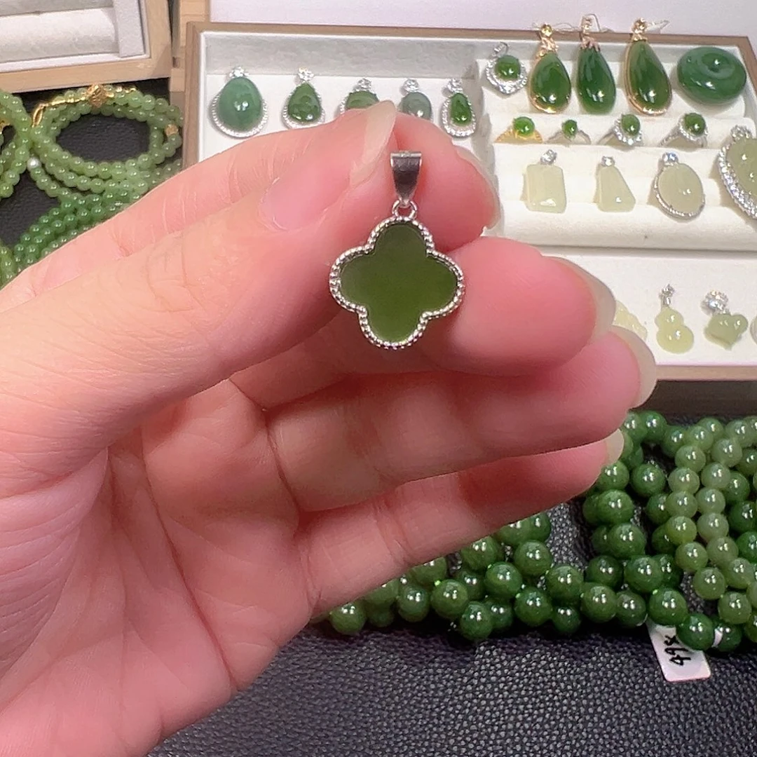 和田玉（碧玉）银S925镶嵌颈饰